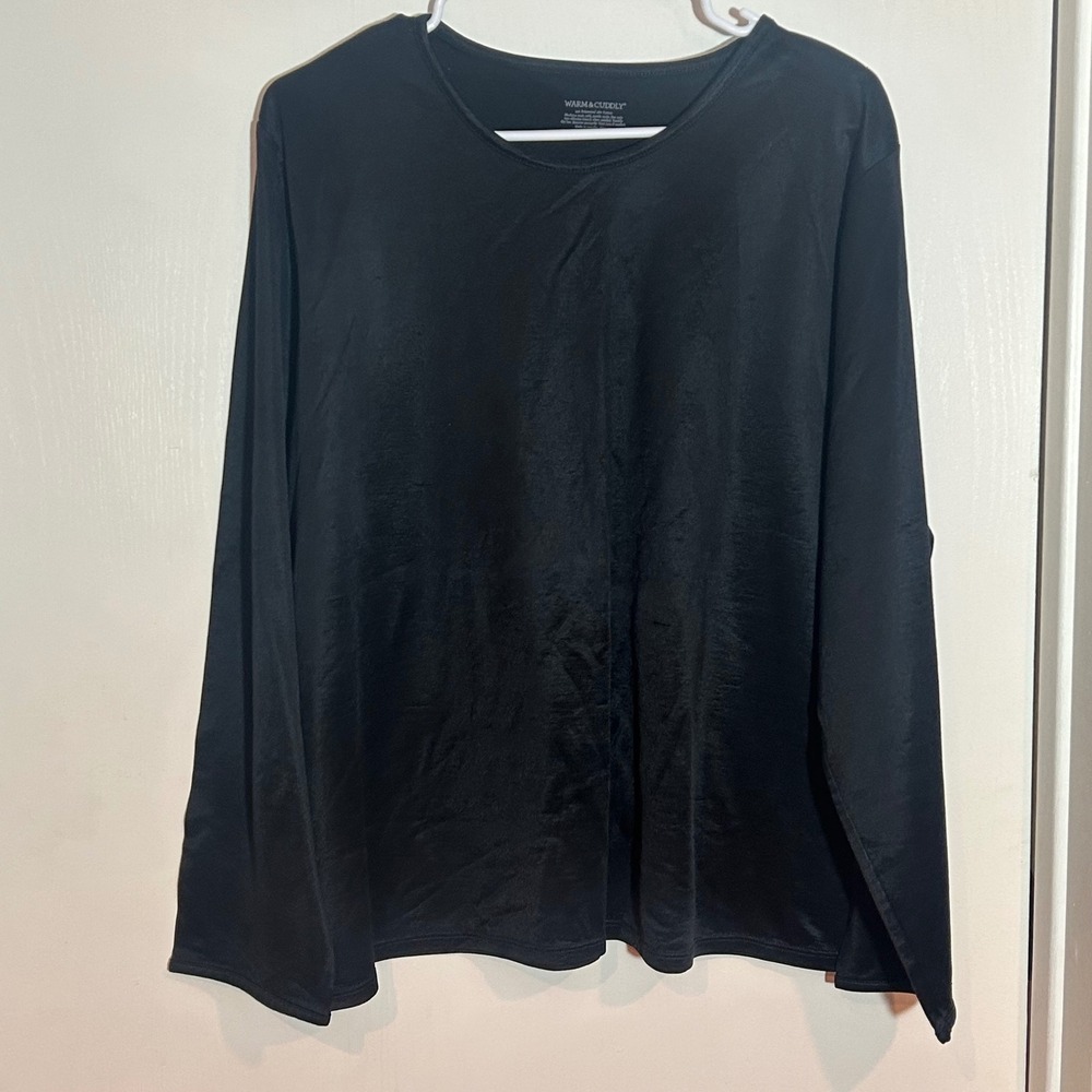 Warm‎ & Cuddly Womens 3X Black Long Sleeve Crew Neck Top Cotton Blend Shirt